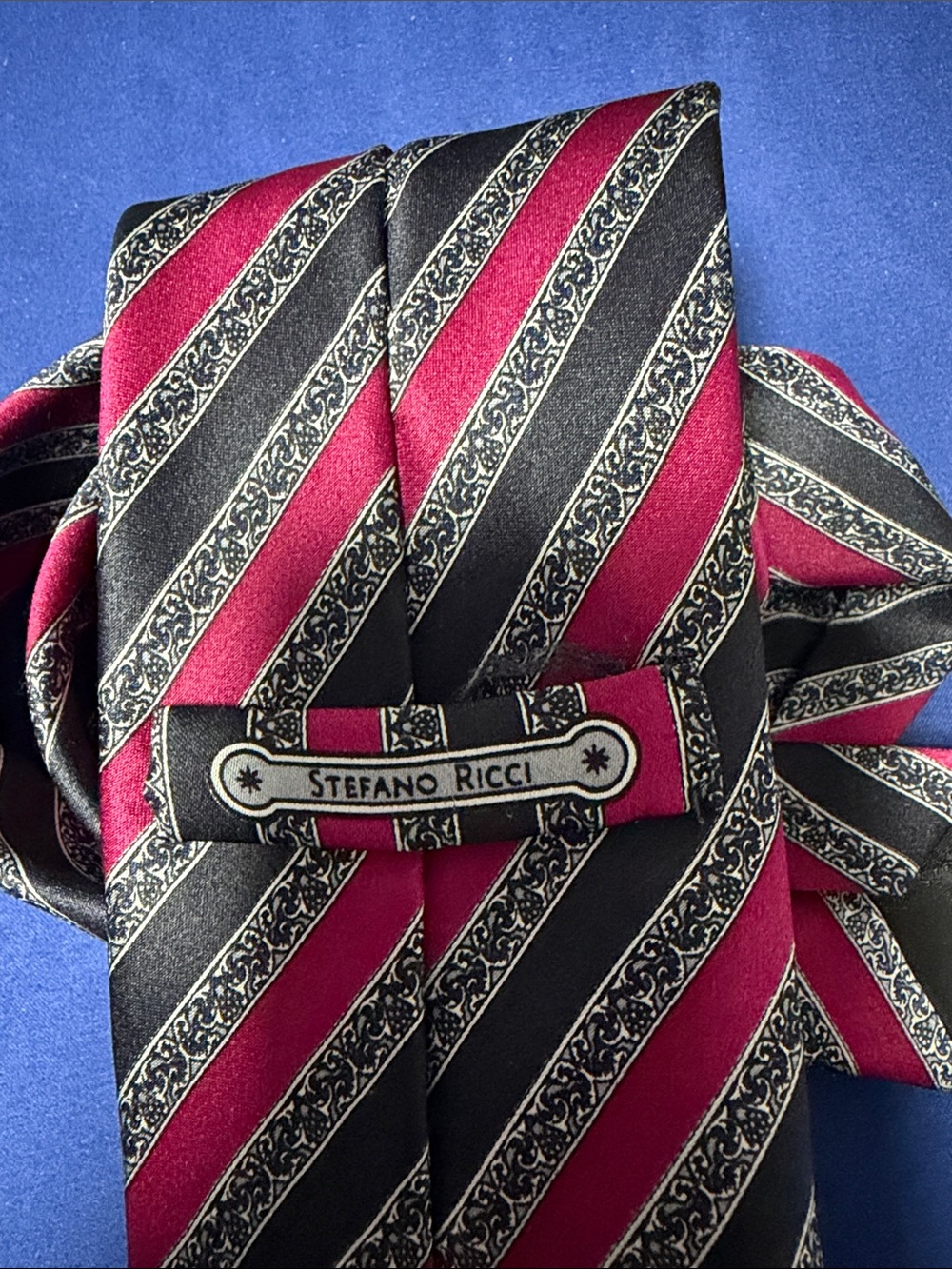 Stefano Ricci Black and Burgundy Diagonal Stripe Silk Tie